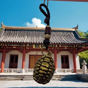 New Pure Brass Turtle Shell Key Chain Pendant Rope Keyring Lanyard 4 Inches